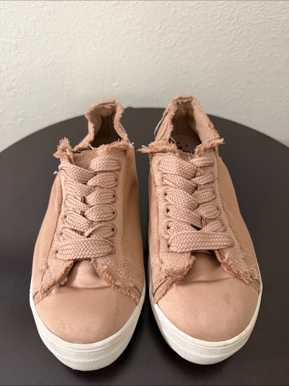 Rock & Candy Blush Pink Frayed Lace-Up Sneakers